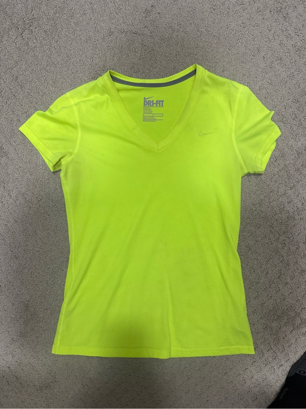 Nike Women's Neon Yellow V-Neck Dri-FIT Short Sleeve Tee